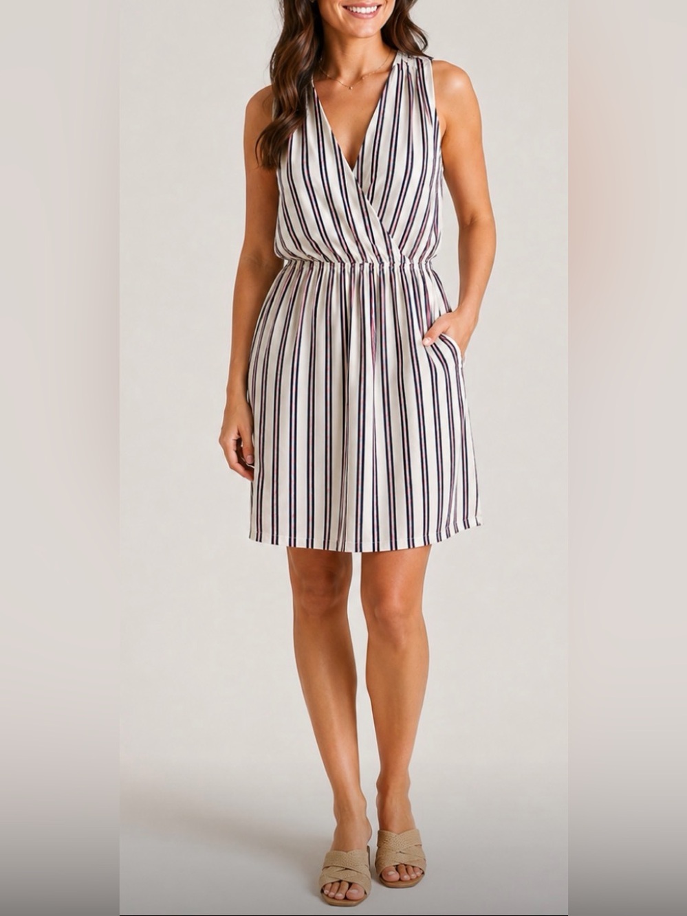 Rory Beca Silk Vertical Stripe Deep V-Neck Mini Dress Size XS